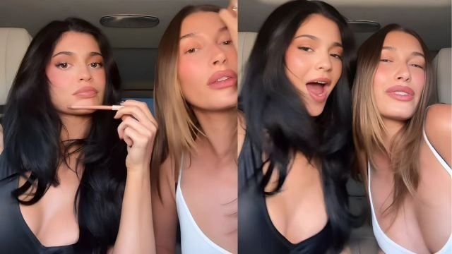 Kylie Jenner & Hailey Bieber Twin in V-Neck Tops for New Video