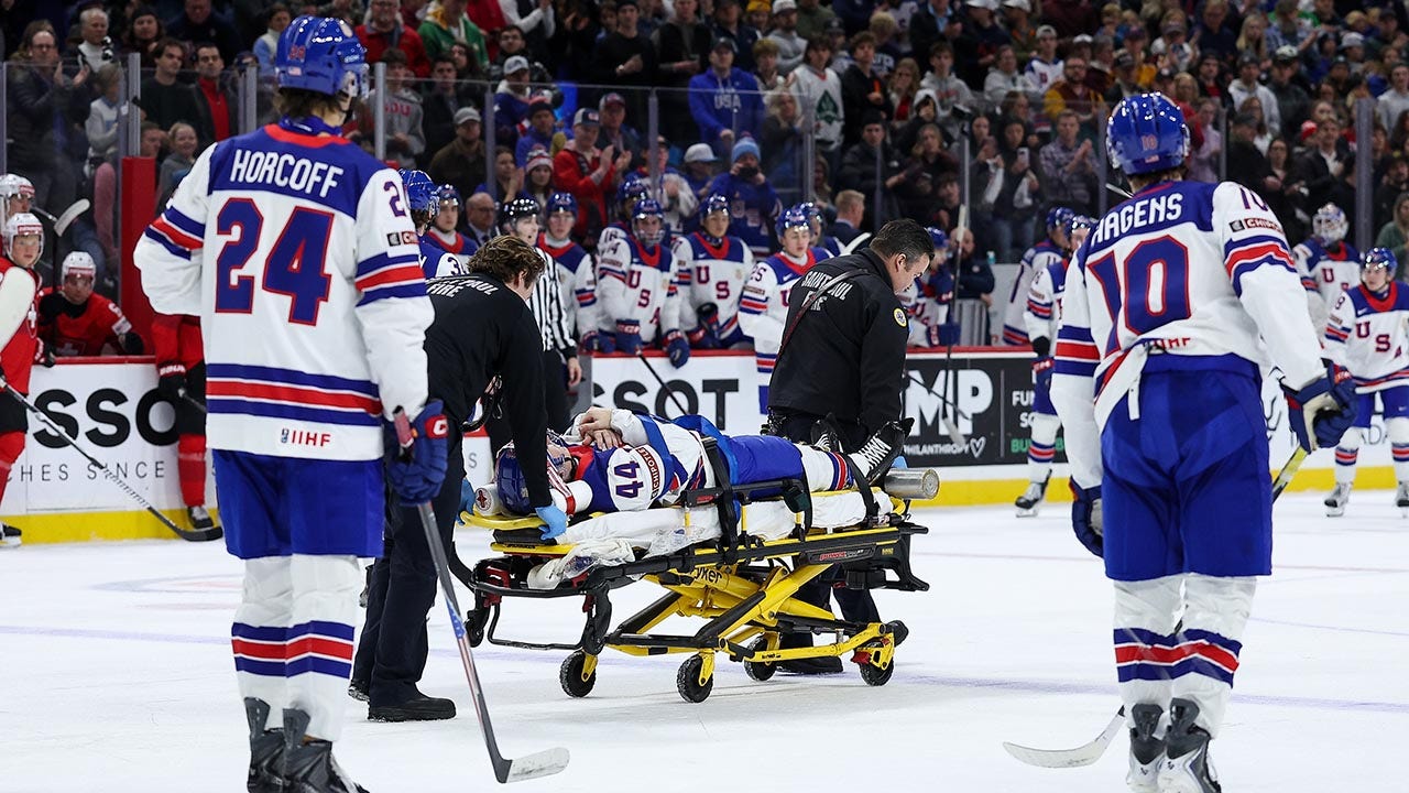 World Juniors: Team USA’s Cole Hutson leaves game on stretcher