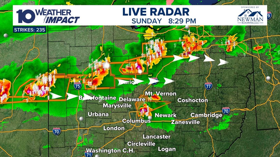 Severe thunderstorms move out of central Ohio; large hail reported