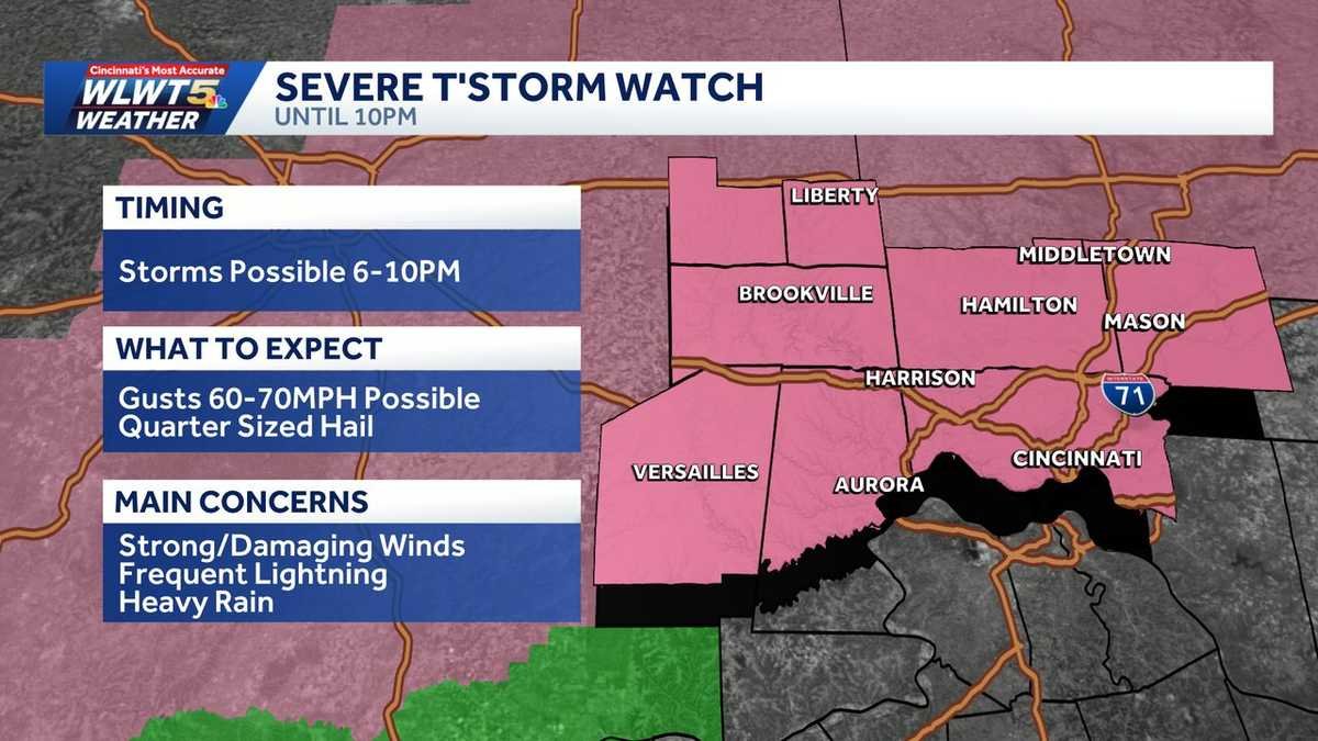 Severe thunderstorm watch issued as storms move into Cincinnati