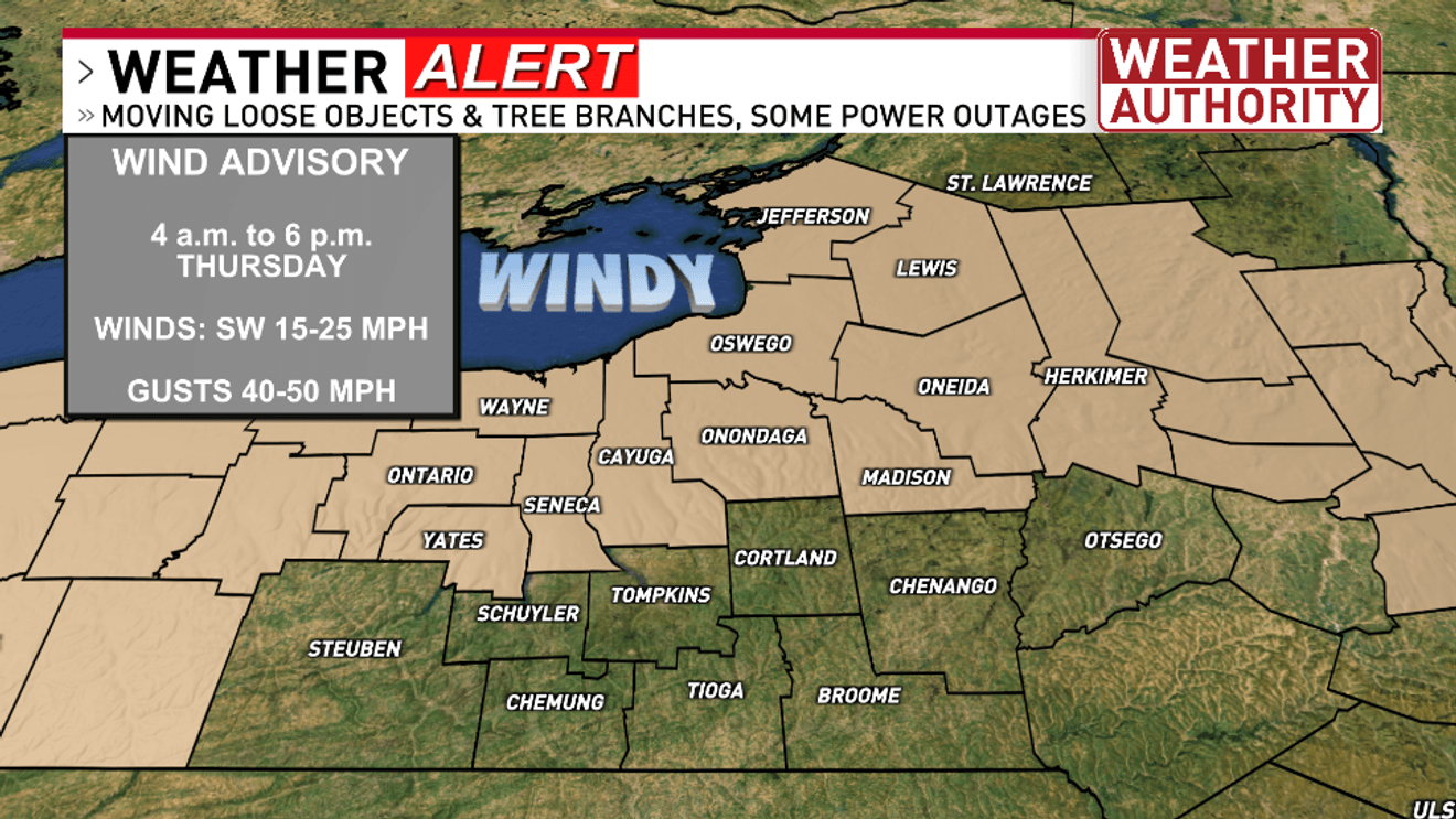 Wind gusts increasing along with the chance of severe weather by sunrise Thursday