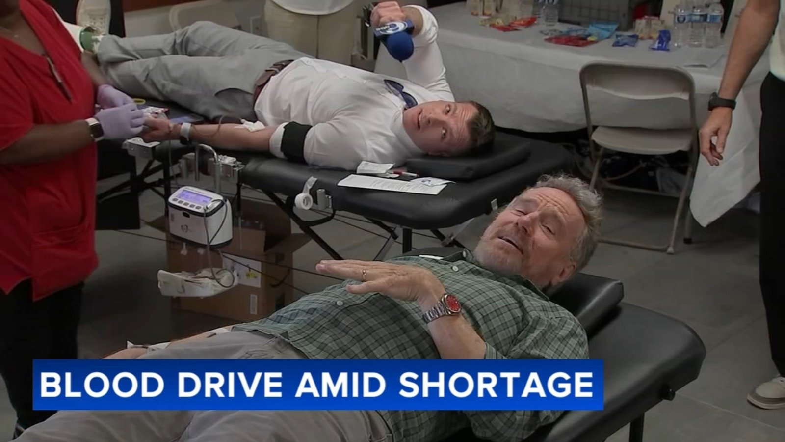 Actor Bryan Cranston talks Action News reporter John Paul into donating blood at event in Southwest Philadelphia