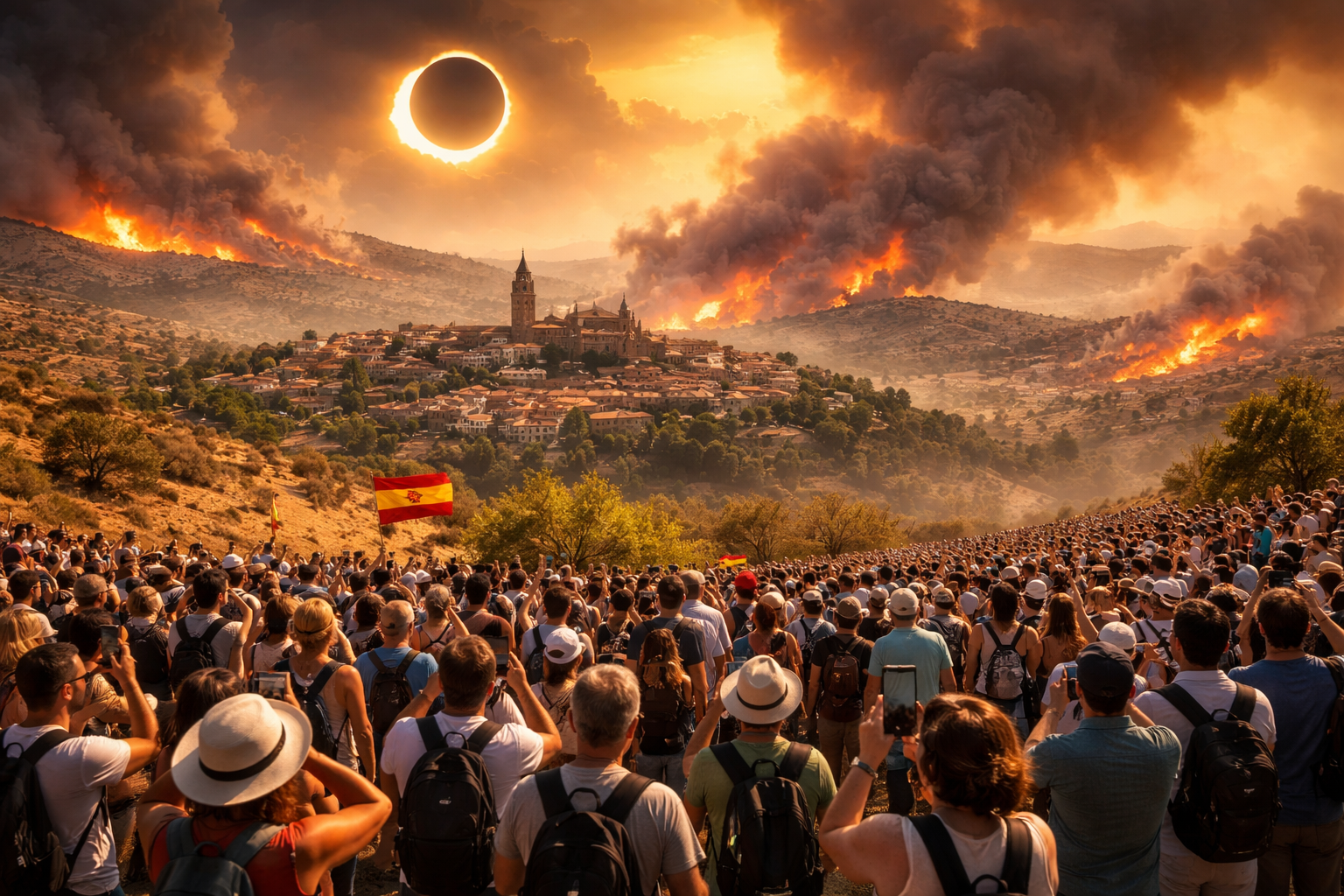 Massive Influx of Visitors to Spain for Solar Eclipse Raises Fears of Severe Wildfires Amid Record Dry Heat