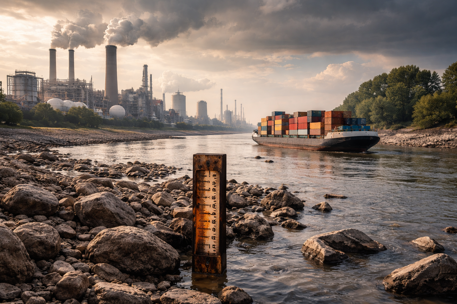 Historic Low Rhine Water Levels Threaten German Industry Production