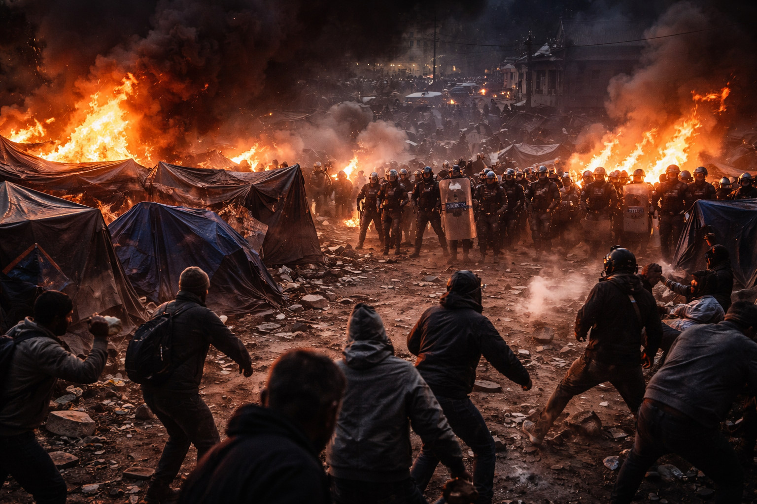 Protesters Set Fire to Ceuta Migrant Camp and Clash with Police Amid Ongoing Crisis