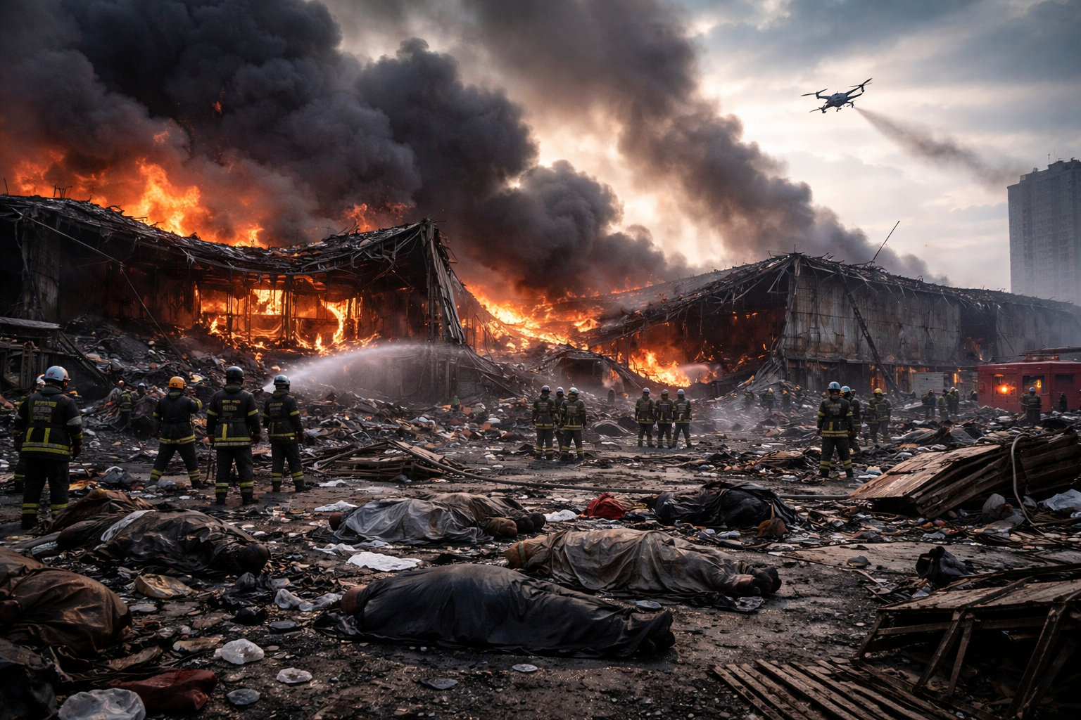 Russian Drone Strike on Kyiv Warehouse Kills at Least 37 People