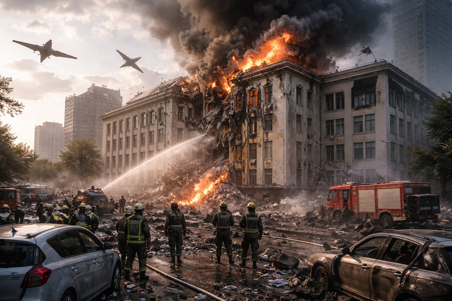 Russian Drone Attack Hits Ukraine’s Intelligence Headquarters in Kyiv
