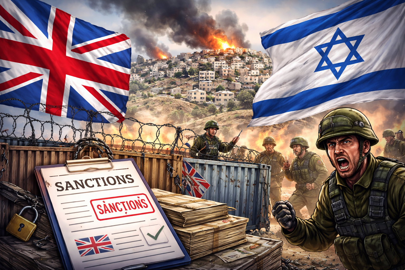 Imagem ilustra UK imposes sanctions on assentamentos da Cisjordânia com reação israelense