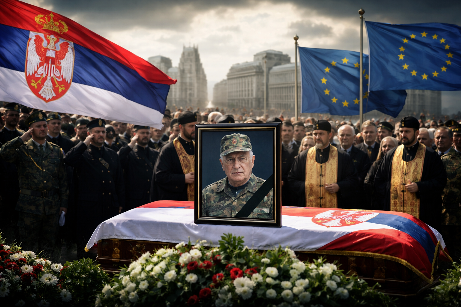 Imagem horizontal ilustrando a candidatura serbia 8217 s eu após funeral de criminoso de guerra