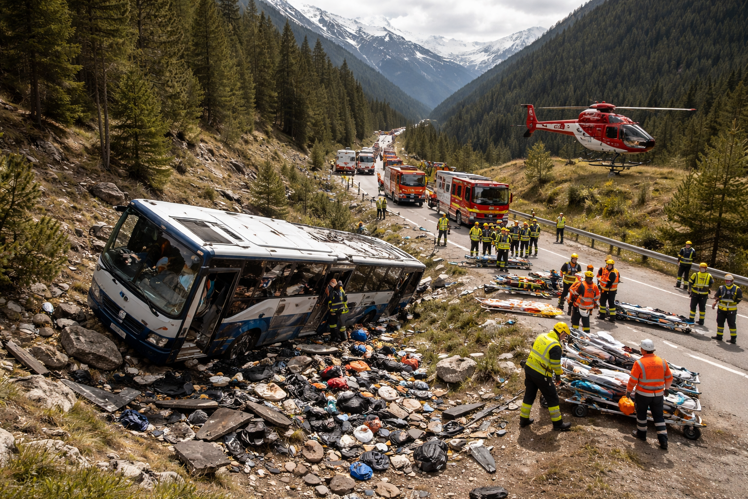 Several Killed in Tourist Bus Crash Near Susch, Eastern Switzerland
