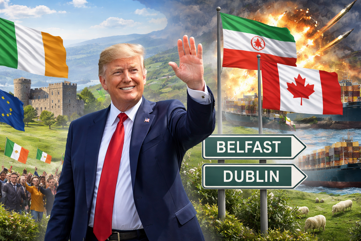 Trump Supports Irish Unification During Ireland Visit and Comments on Iran Conflict and Canadian Trade