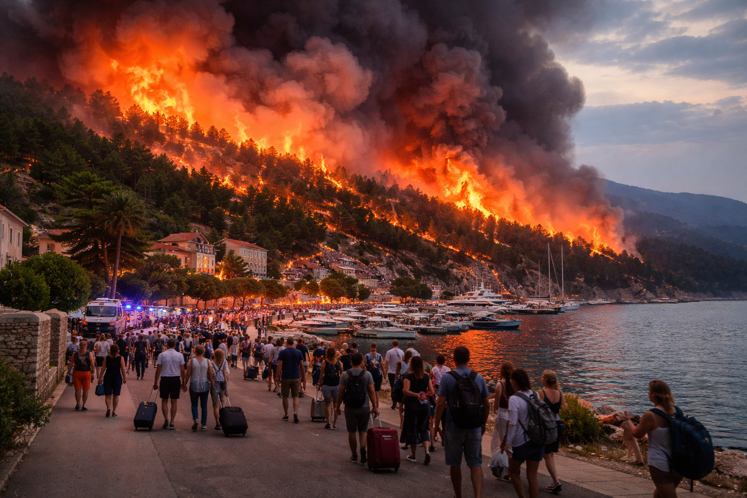 Imagem mostrando wildfire on croatia 8217 na Ilha de Brač com evacuação