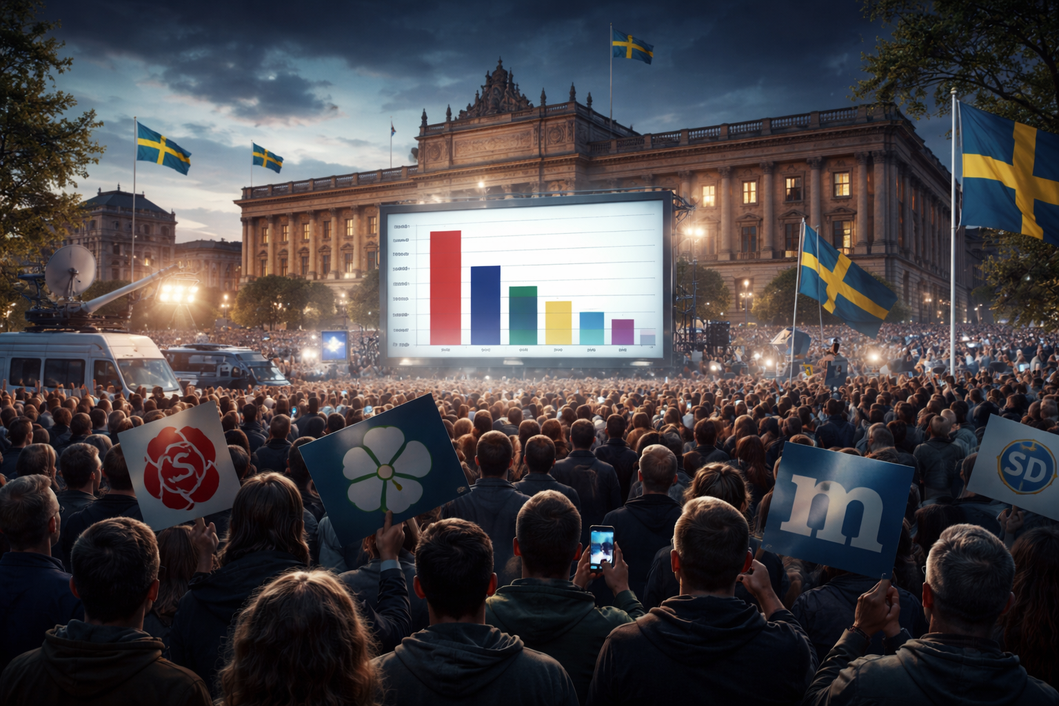 Imagem horizontal representando Sweden faces uncertainty center em eleição apertada