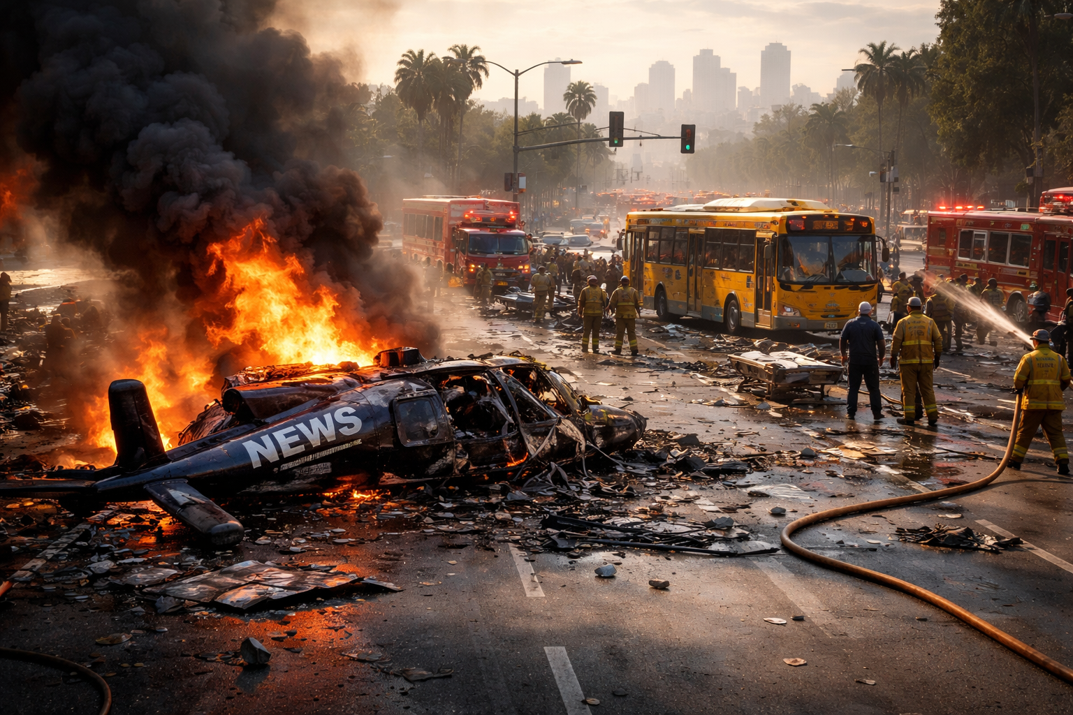 News Helicopter Crashes in Los Angeles, Killing Three Near Bus Accident Scene