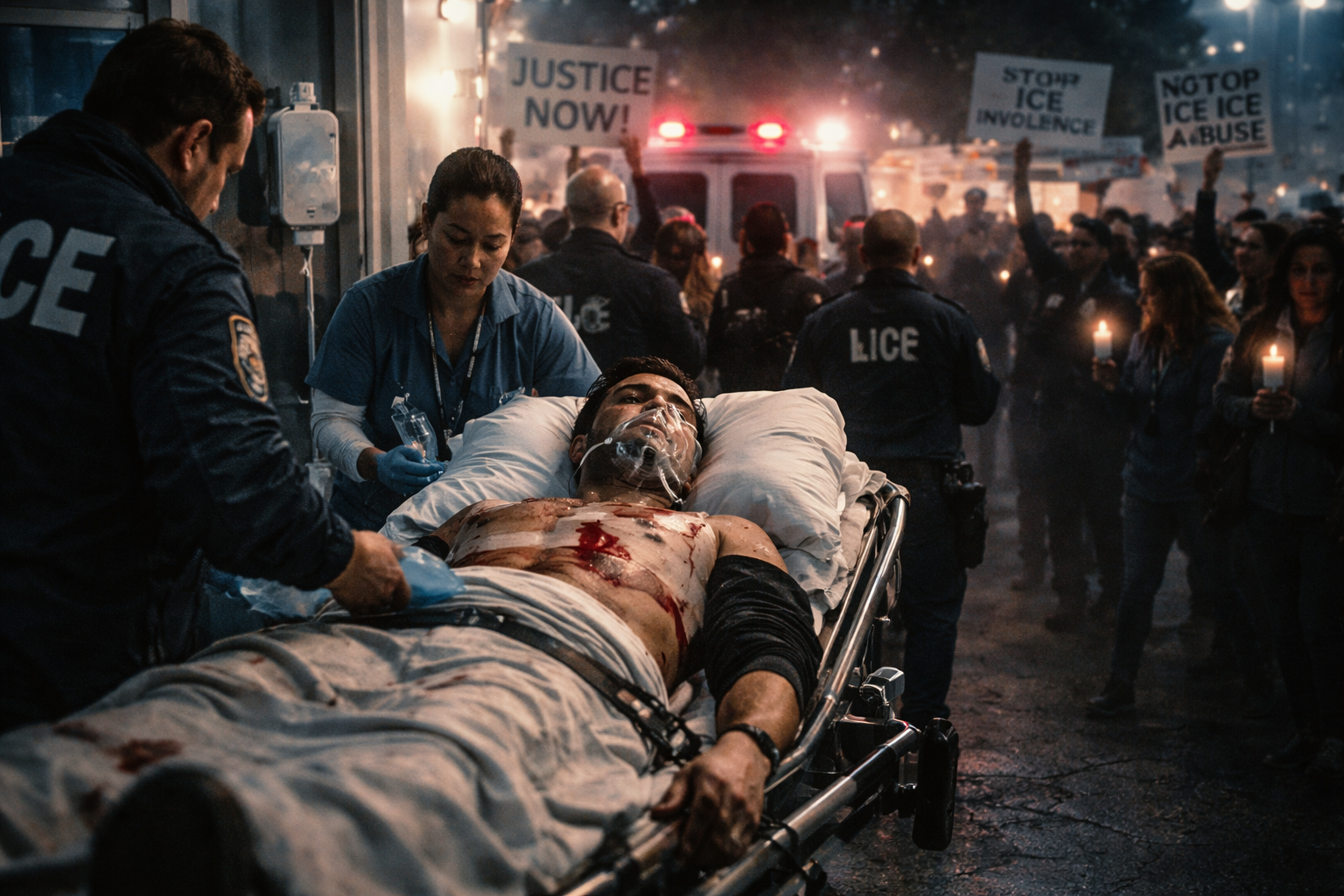 Imagem representa homem ferido após ser shot by ICE, hospitalizado em Austin