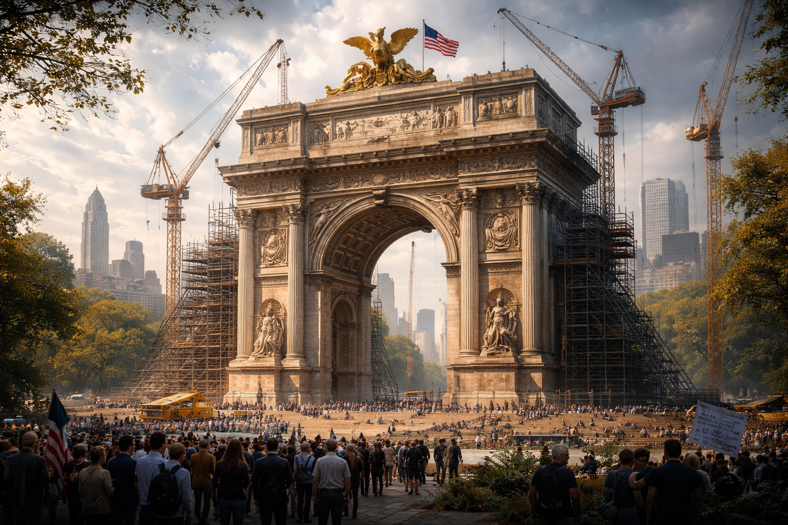 Imagem horizontal sem textos mostrando o projeto Trump s massive triumphal arquivando avanços