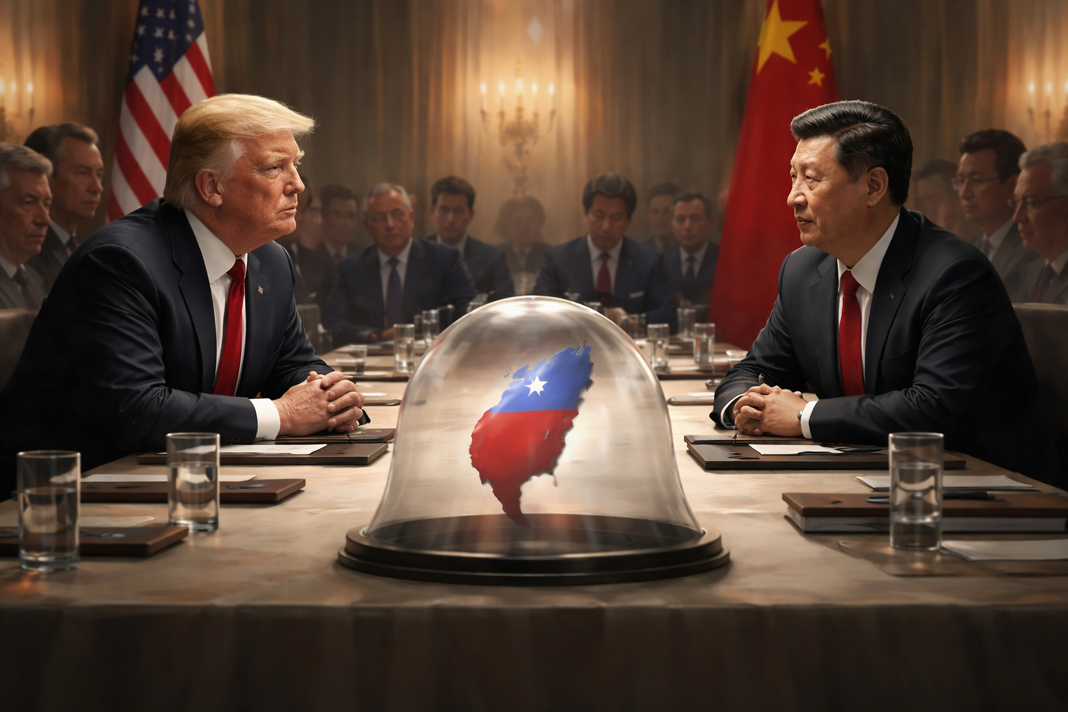 Imagem representando a reunião entre Xi e Trump com Taiwan Not Raised Publicly em foco