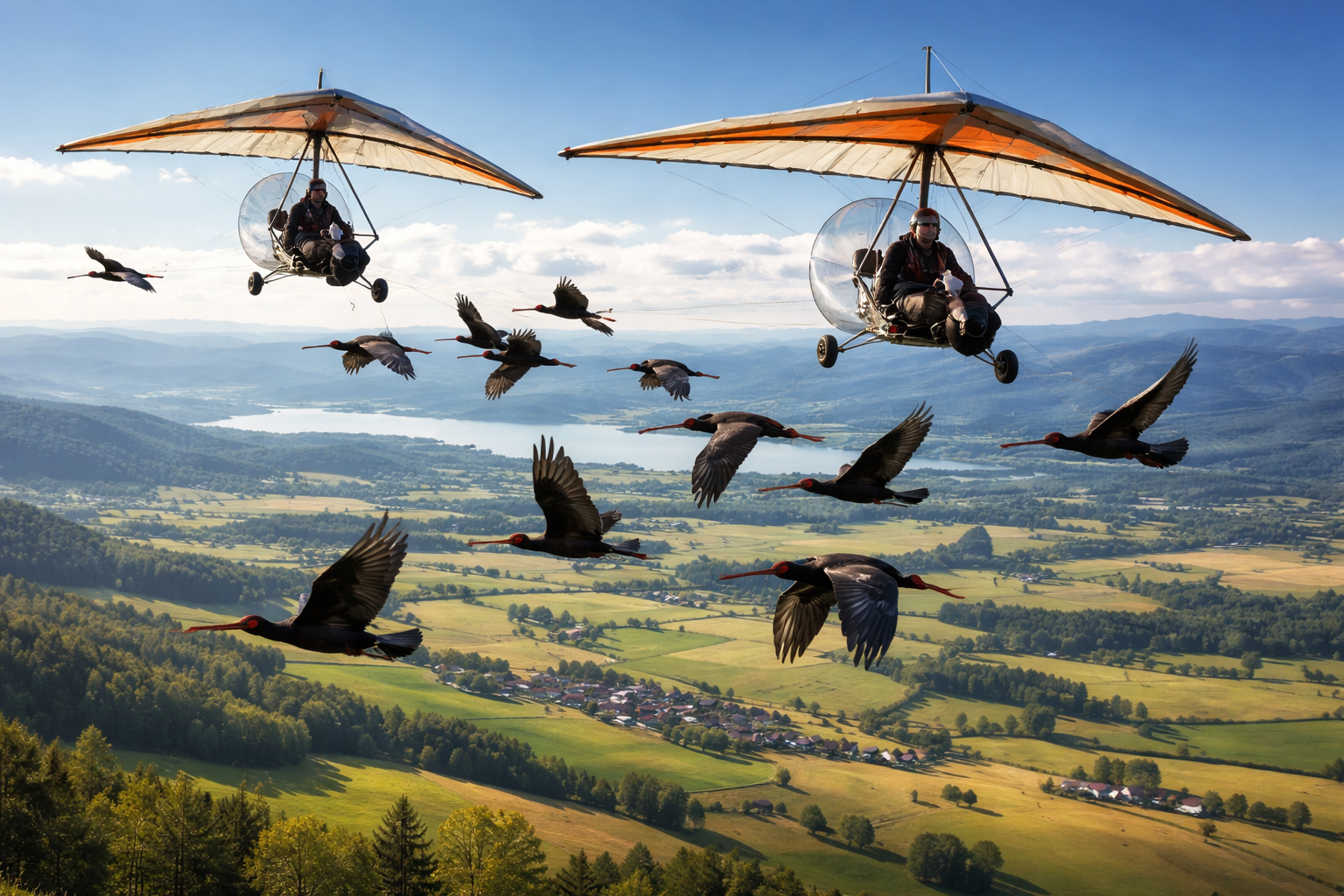 Northern Bald Ibises Join voando em formação com pilotos humanos na Europa
