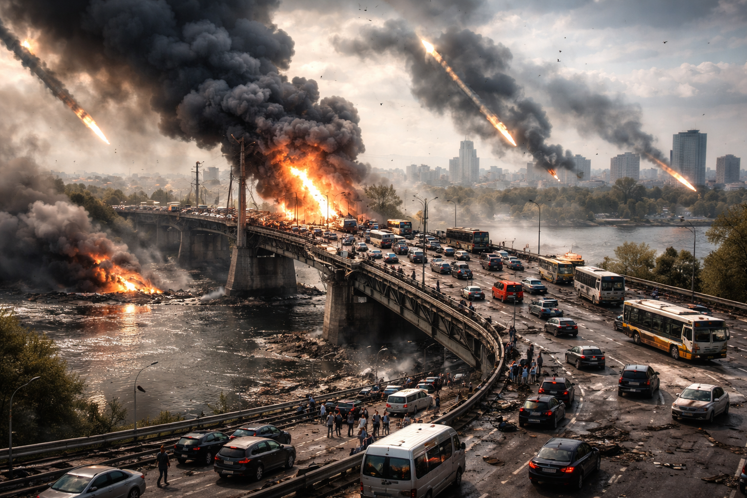 Russian Attacks on Kyiv Bridges Disrupt Traffic Amid Escalating Strikes