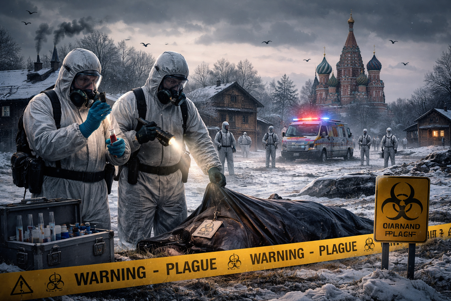 Imagem horizontal 16:9 representando Russia plague death under sob investigação da ECDC