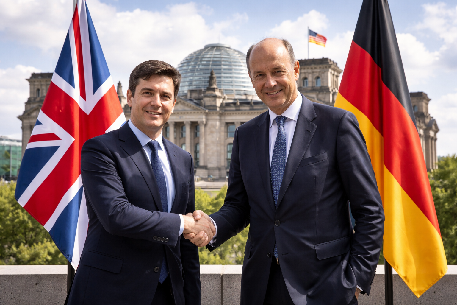 Imagem horizontal mostrando UK 8217 s andy e Friedrich Merz em parceria de segurança em Berlim