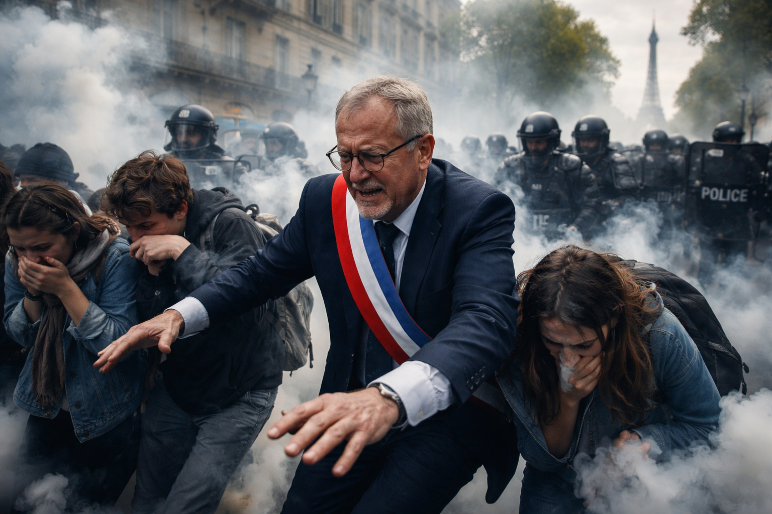 French Official Teargassed While Protecting Student Protesters in Paris