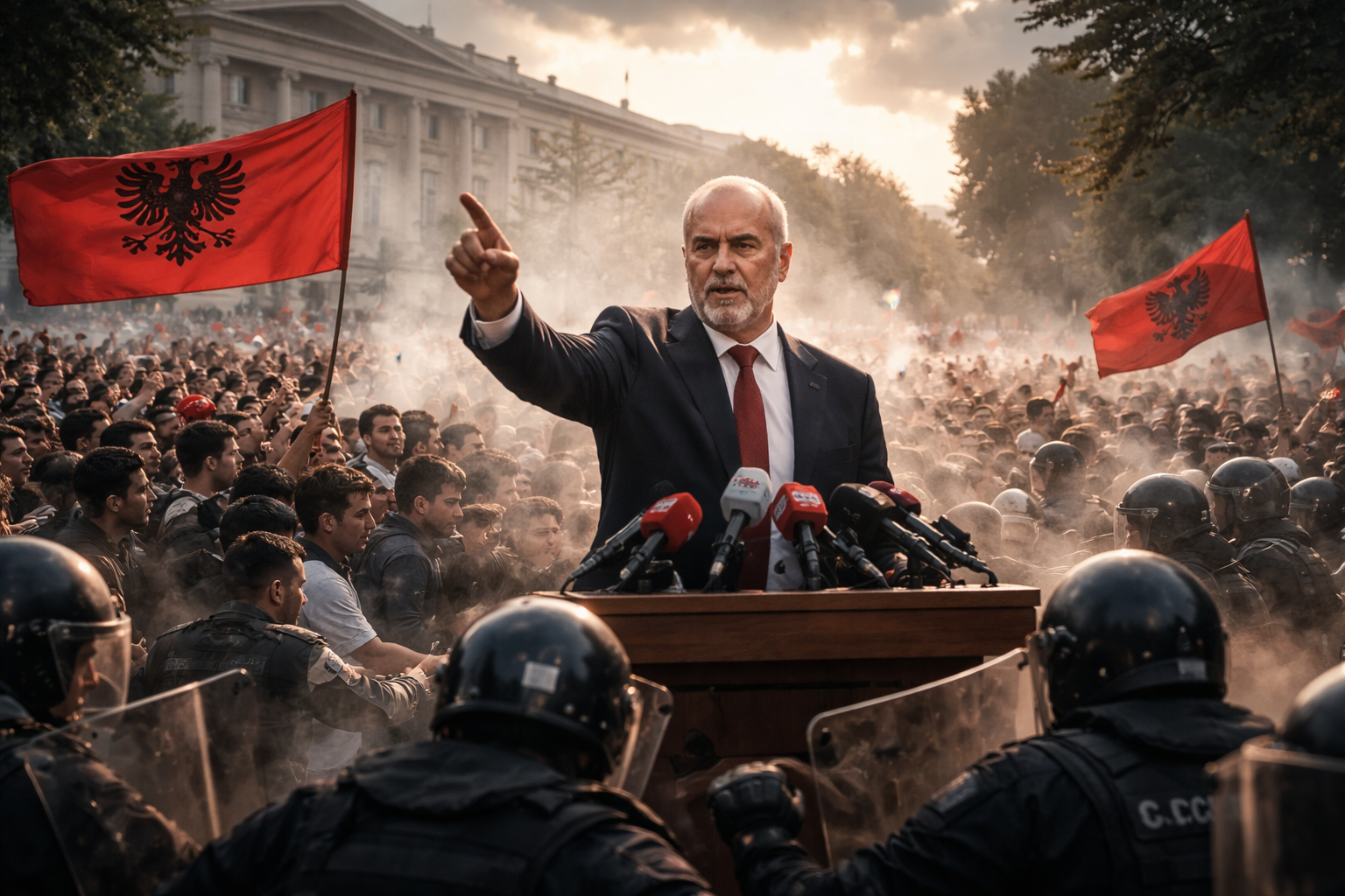 Imagem horizontal mostrando Albanian Prime Minister refuses em meio a protestos estudantis intensos