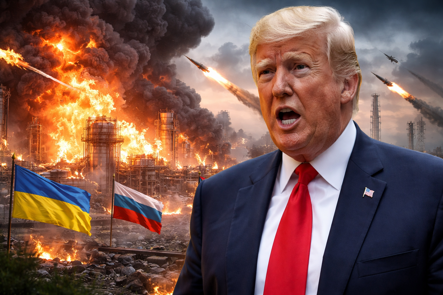 Representação visual de trump condemns ukraine s com Trump e refinarias russas em conflito energético