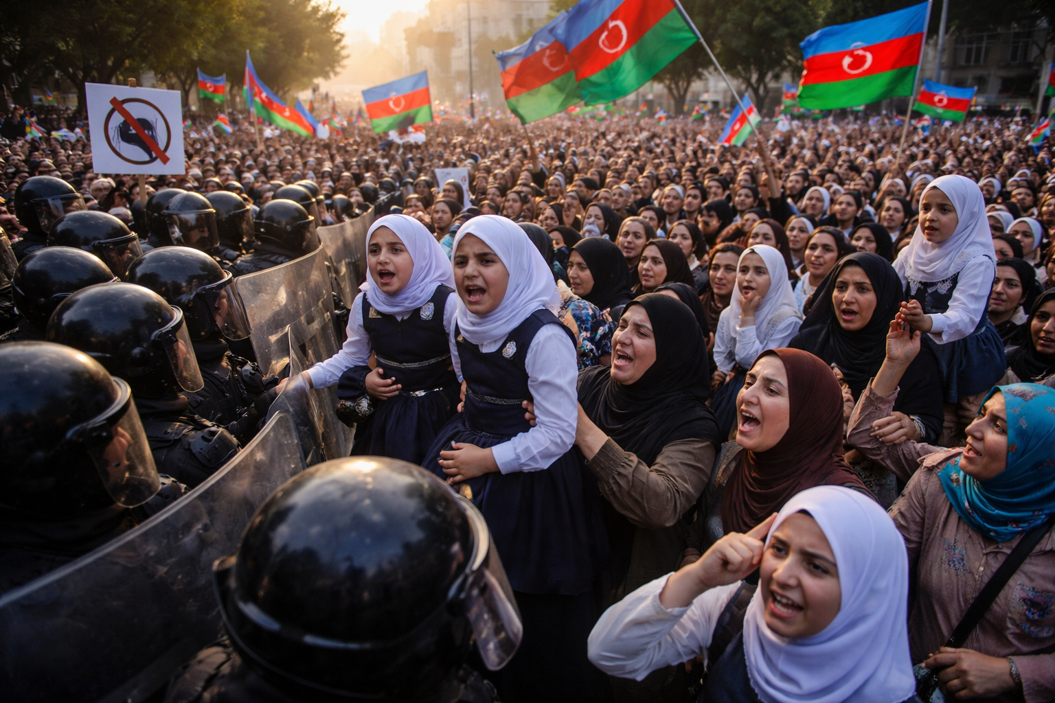 Unprecedented Protests Erupt in Azerbaijan Over School Headscarf Restrictions Involving Children