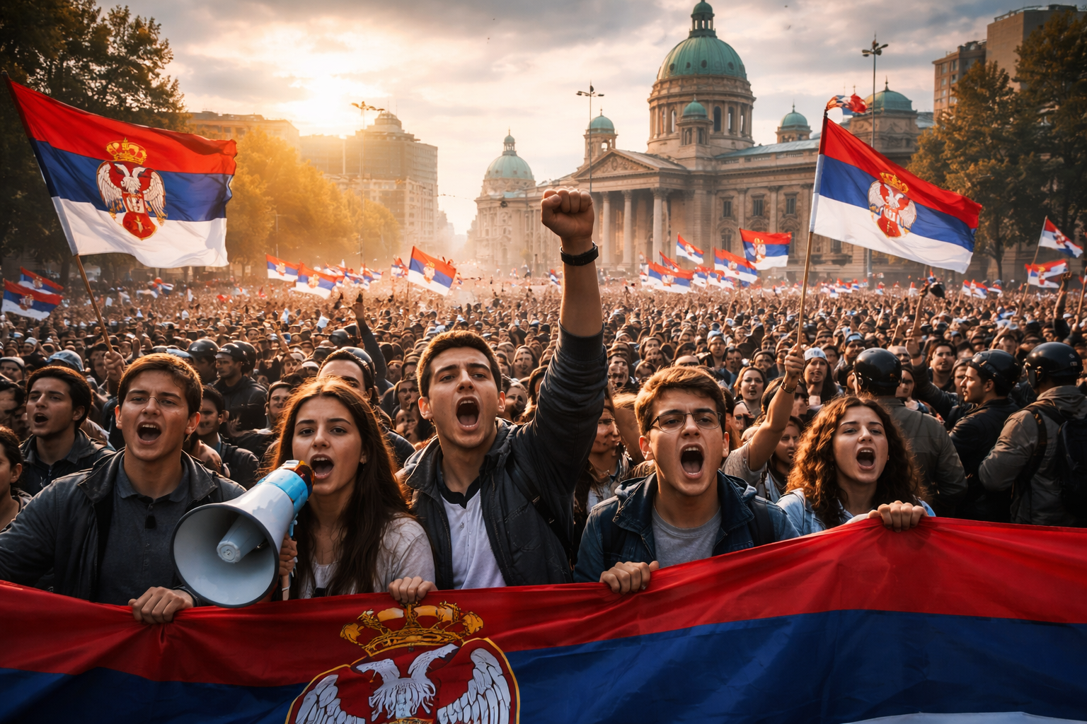 Manifestação do serbian student movement challenges diante do poder político