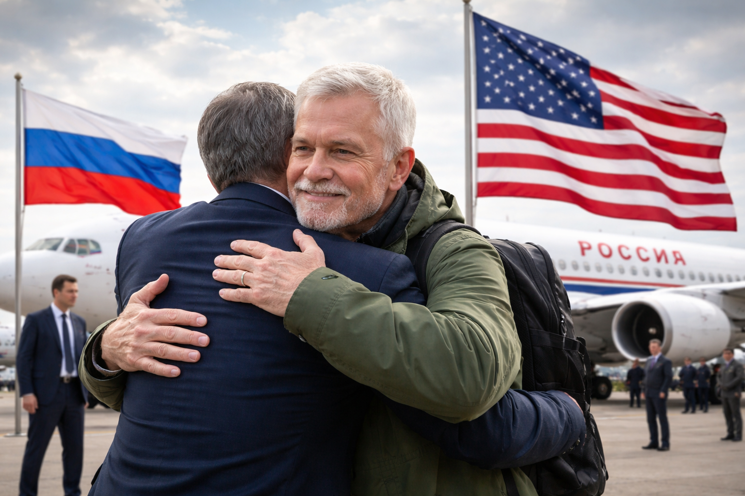 Imagem representando a Russia releases american stephen em clima de negociações diplomáticas
