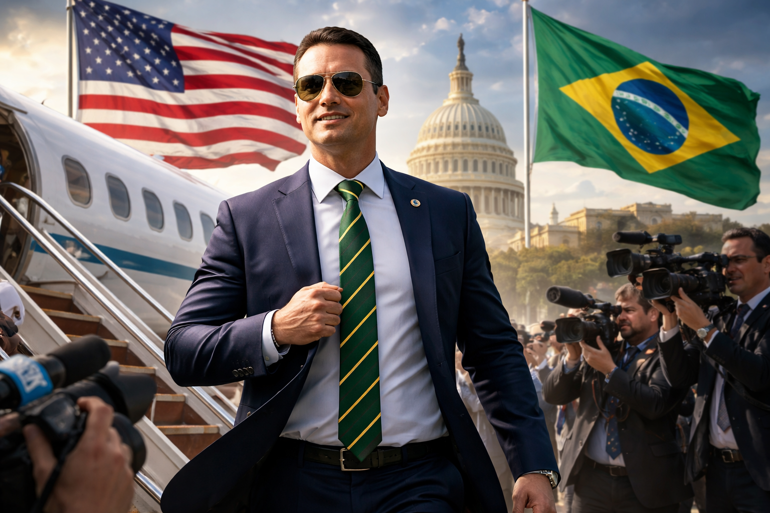 Flavio Bolsonaro Arrives in U.S., Declares Himself Brazil’s Leader Amid Legal and Political Turmoil